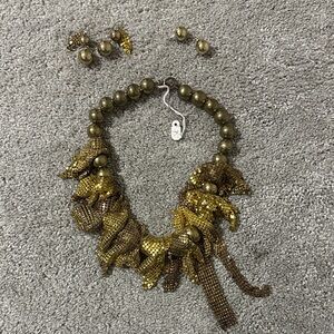 Elegant Gold Beaded Necklace and Earring Set